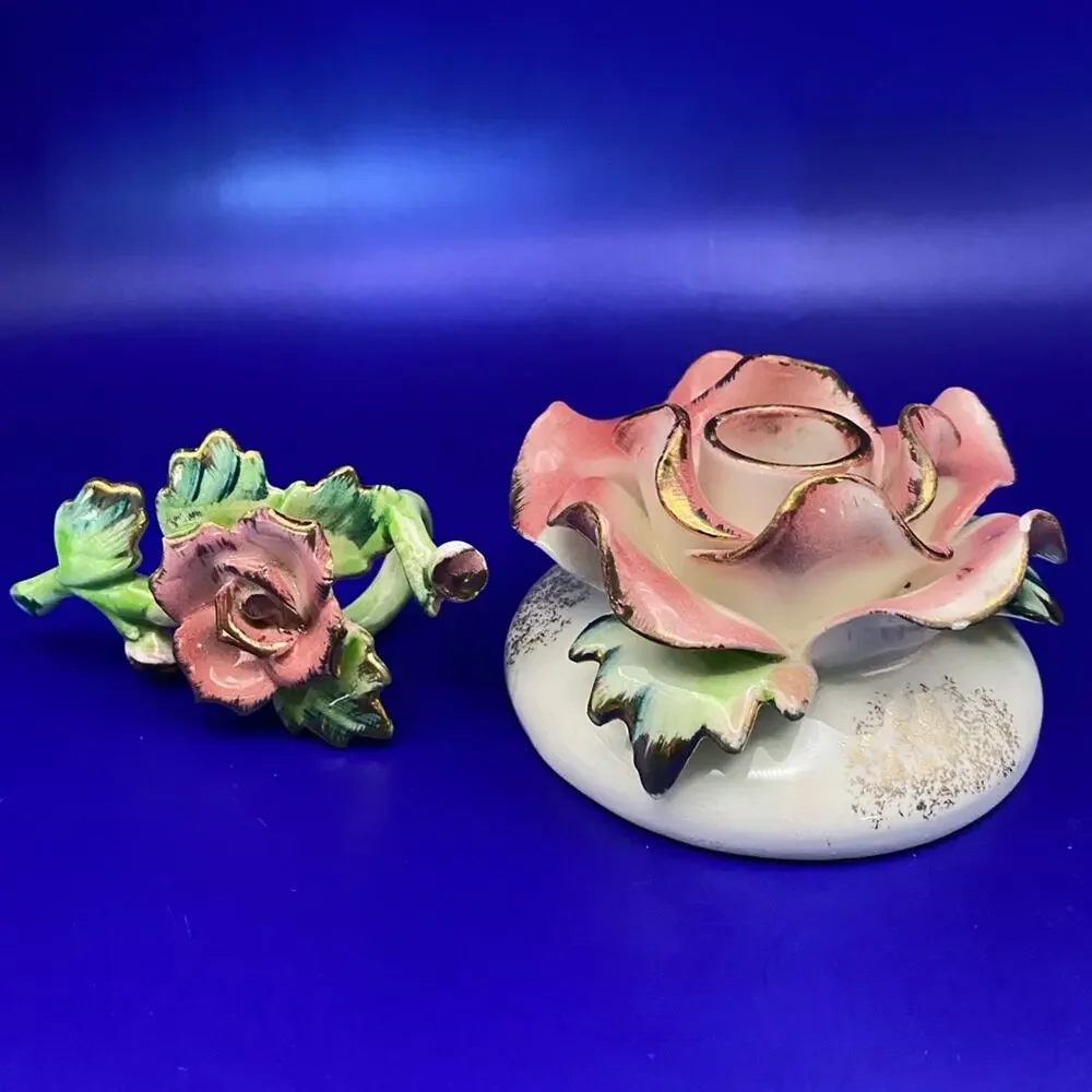 Vintage Commodore Porcelain Rose gold trim Candle base and climber